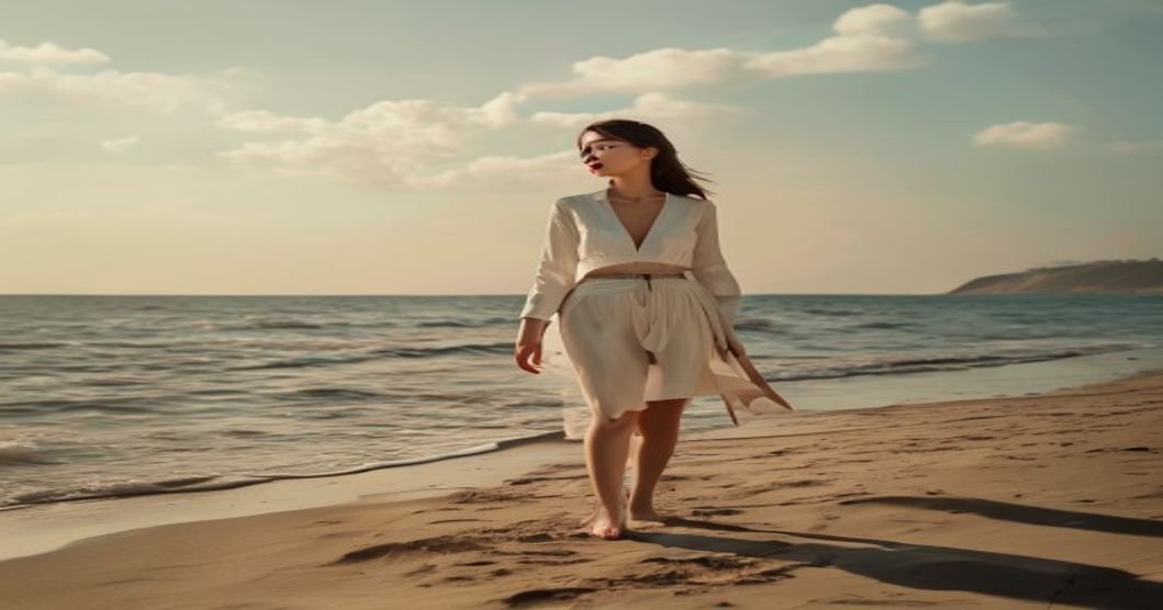제주 겨울 여행에서 바람이 많은 해변 산책로에서 휴대용 크림을 사용하는 여행자